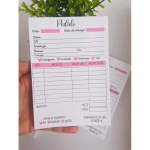 Bloco Talão de Pedido Rosa 10 x 15 cm - Artesanato e Personalizados