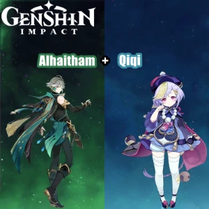 Contas Genshin Impact AR 7 com Alhaitham e Qiqi
