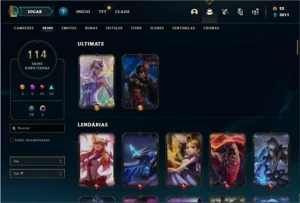 Conta prata 3 com 110 Champs e 114 Skins + 500k de Yasuo - League of Legends LOL