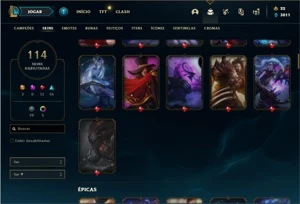 Conta prata 3 com 110 Champs e 114 Skins + 500k de Yasuo - League of Legends LOL