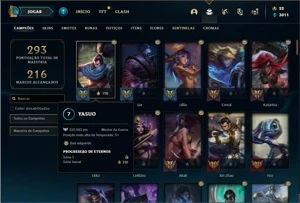 Conta prata 3 com 110 Champs e 114 Skins + 500k de Yasuo - League of Legends LOL
