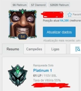 CONTA PLATINA 1 - 130 CAMPEÕES - MMR ALTO - League of Legends LOL