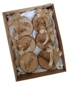 Bolas de Natal Rústica com mensagem (caixa com 6 unidades) - Artesanato e Personalizados