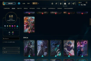 Platina 3 com 140 Champs e 68 Skins ( MID / JG / ADC ) - League of Legends LOL