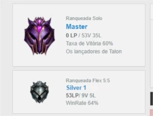 VENDO CONTA MASTER COM 60% WIN RATE - League of Legends LOL