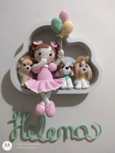 Porta Maternidade Boneca e 3 Cachorrinhos - Artesanato e Personalizados