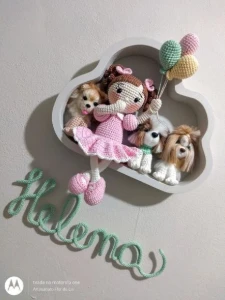 Porta Maternidade Boneca e 3 Cachorrinhos - Artesanato e Personalizados