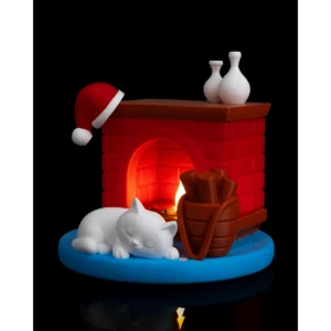 Luminária de Natal 3D Gato na Lareira - 12cm - Artesanato e Personalizados