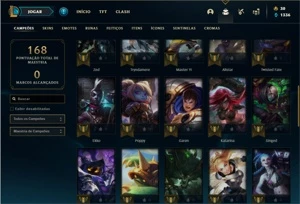 Conta Unranked com 43 Champs e 30 Skins + 4 Fragmentos - League of Legends LOL
