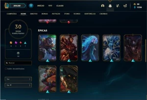 Conta Unranked com 43 Champs e 30 Skins + 4 Fragmentos - League of Legends LOL