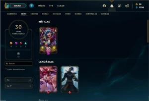 Conta Unranked com 43 Champs e 30 Skins + 4 Fragmentos - League of Legends LOL