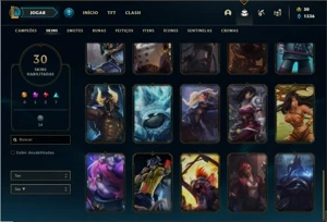 Conta Unranked com 43 Champs e 30 Skins + 4 Fragmentos - League of Legends LOL