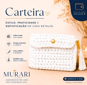 Carteira Feminina de Crochê Artesanal - Elegante e Charmosa - Artesanato e Personalizados