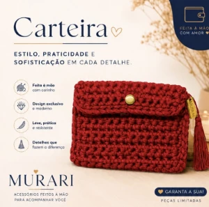Carteira Feminina de Crochê Artesanal - Elegante e Charmosa - Artesanato e Personalizados