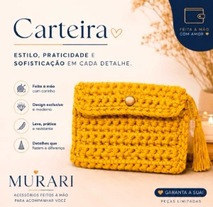 Carteira Feminina de Crochê Artesanal - Elegante e Charmosa - Artesanato e Personalizados