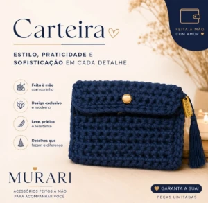 Carteira Feminina de Crochê Artesanal - Elegante e Charmosa - Artesanato e Personalizados