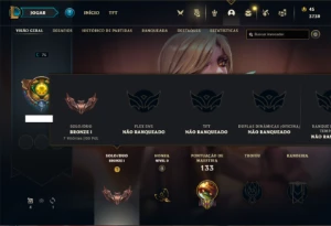 Conta bronze 1 com 75 Champs e 76 Skins + 3 Prestigios - League of Legends LOL