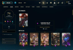 Conta bronze 1 com 75 Champs e 76 Skins + 3 Prestigios - League of Legends LOL