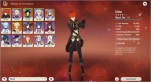 Conta Genshin Impact com 4 personagens 5 estrelas.