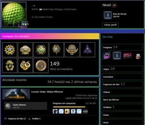 conta global 1028 wins com 9 medalhas, 4,459 horas de jogo - Counter Strike CS