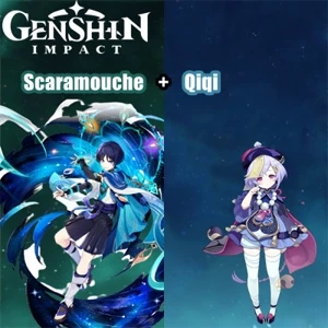 Contas Genshin Impact AR 5 com Scaramouche e Qiqi