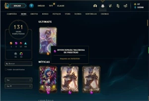 Conta ouro 2 com TODOS os champs e 131 Skins + 2 Prestigios - League of Legends LOL