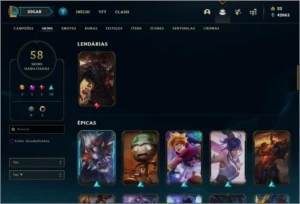 Conta prata 1 com TODOS os champs e 58 skins - League of Legends LOL