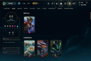 Mestre com TODOS os Champs e 64 Skins ( 208 PDL ) - League of Legends LOL