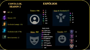 Conta lol Season 2 (Colecionador) (505 skins - 936 ícones)