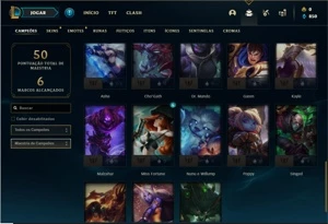 Conta Ouro 3 com 38 Champs e 7 Skins + 1 Espolio de skin - League of Legends LOL
