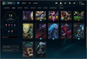 lol 18 skins (1 mitica, 3 lendarias, 6 epicas, 4 legado) - League of Legends