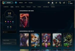lol 18 skins (1 mitica, 3 lendarias, 6 epicas, 4 legado)