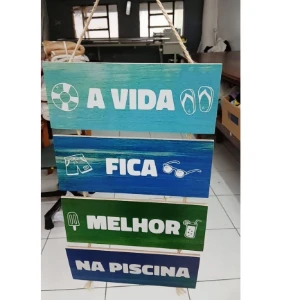 Placas MDF A Vida Fica Melhor na Piscina - 4 Peças - Artesanato e Personalizados
