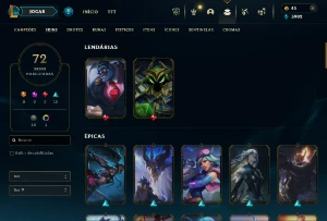 CONTA LOL - LVL 109 - 135 Champions - 72 Skins - FULL ACESSO - League of Legends