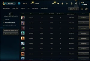 Conta ouro 2 com 26 Champs e 14 Fragmentos de Skins - League of Legends LOL