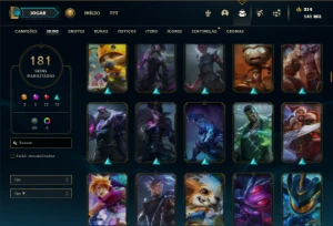 Conta prata 1 com TODOS os champs e 181 Skins + 5 Vitoriosas - League of Legends LOL