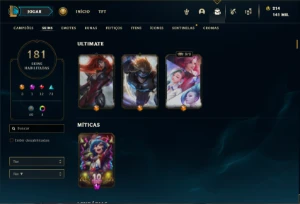 Conta prata 1 com TODOS os champs e 181 Skins + 5 Vitoriosas - League of Legends LOL
