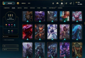 Conta prata 1 com TODOS os champs e 181 Skins + 5 Vitoriosas - League of Legends LOL