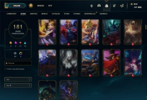 Conta prata 1 com TODOS os champs e 181 Skins + 5 Vitoriosas - League of Legends LOL
