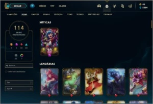 Conta bronze 1 com 109 champs e 114 skins - League of Legends LOL