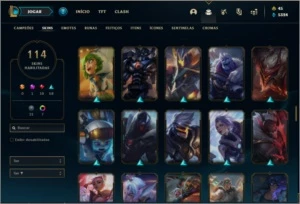Conta bronze 1 com 109 champs e 114 skins - League of Legends LOL