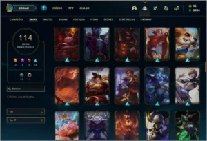 Conta bronze 1 com 109 champs e 114 skins - League of Legends LOL
