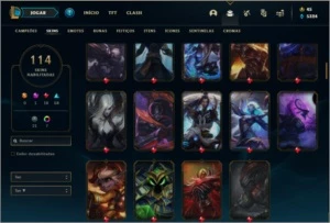 Conta bronze 1 com 109 champs e 114 skins - League of Legends LOL
