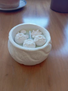 Vela em Bowl de Cimento Branco com Mini Flores - Artesanato e Personalizados