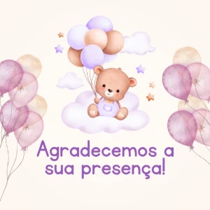 50 Adesivos Ursinho Lilás para Chá de Bebê - Artesanato e Personalizados