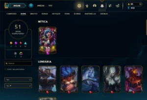 Platina 4 com 85 Champs e 51 Skins + 6 Vitoriosas - League of Legends LOL