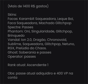 CONTA VALORANT COM VÁRIAS SKINS (ASCENDENTE 1)