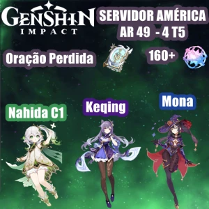Conta AR 49 com Nahida C1, Oração, Keqing + 160 tiros - Genshin Impact