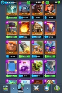 Clash Royale- arena 7, lvl 7 próximo de cegar ao lvl 8