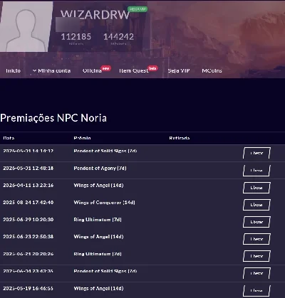 Conta do Megamu Personagem Rune Wizard 200+ RR+MC+MP+VIP - MU Online